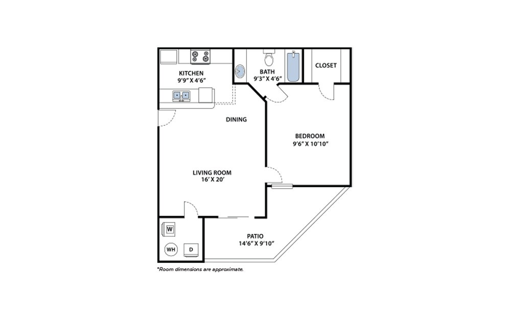 Prairie - 1 bedroom floorplan layout with 1 bath and 500 square feet. (2D)